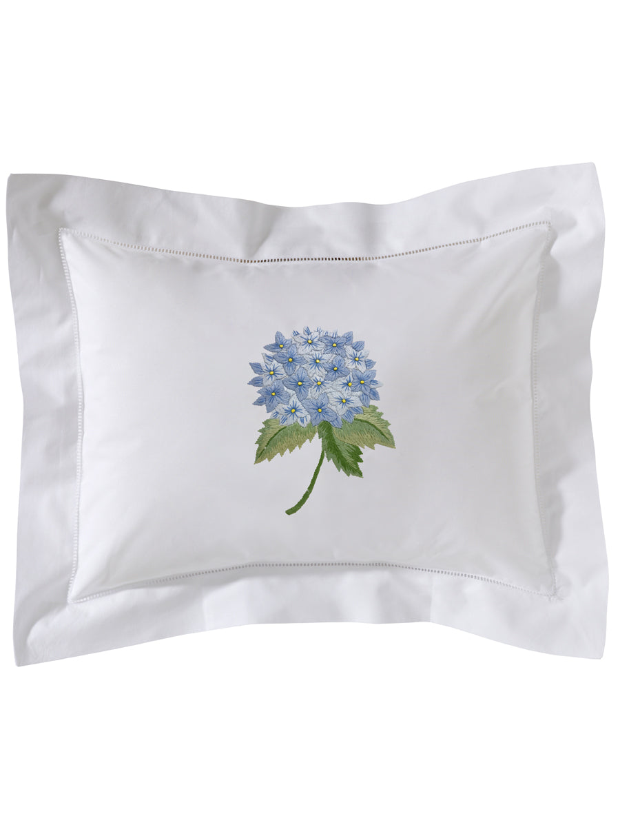 French Hydrangea Light Blue Boudoir Pillow Cover Flange Embroidered Jacaranda Living