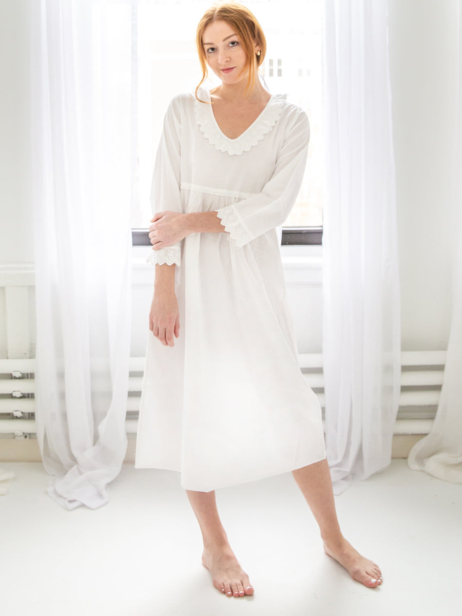 Stella White Cotton Nightgown - EL345 – Jacaranda Living