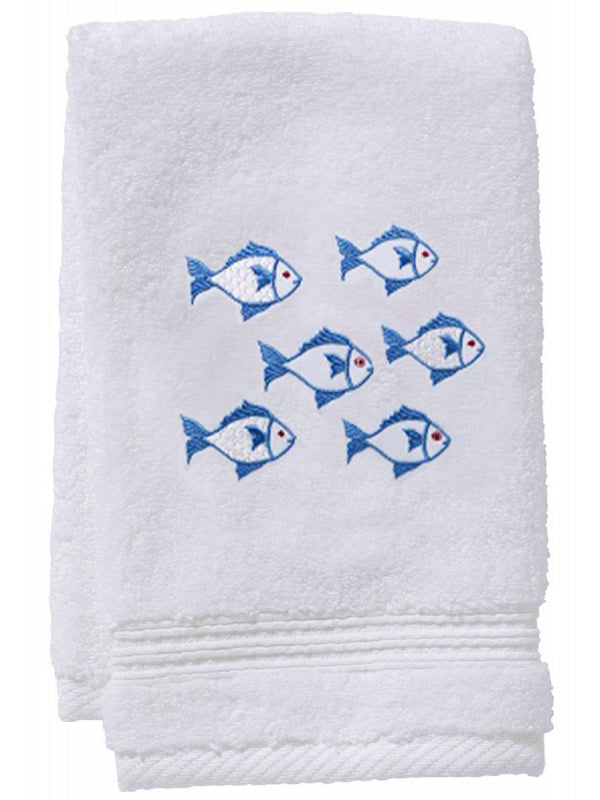 Shoal Of Fish Bath Sheet, Navy / White Face Cloth, Hand Towels