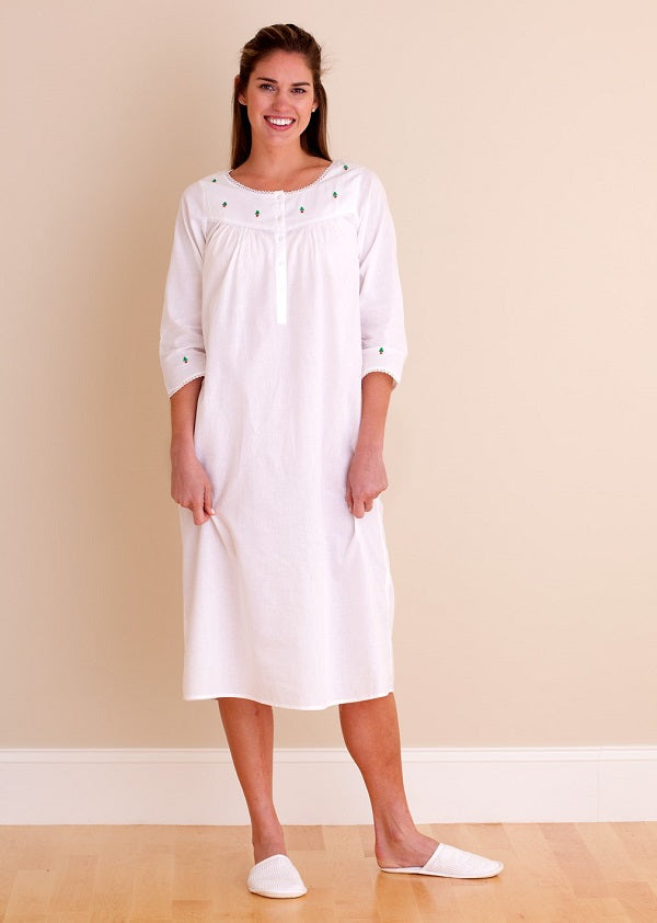 Christmas White Cotton Nightgown Embroidered