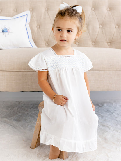 Amelia White Cotton Dress, Smocked