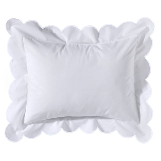 Boudoir Pillow Cover with Scalloped Flange - White