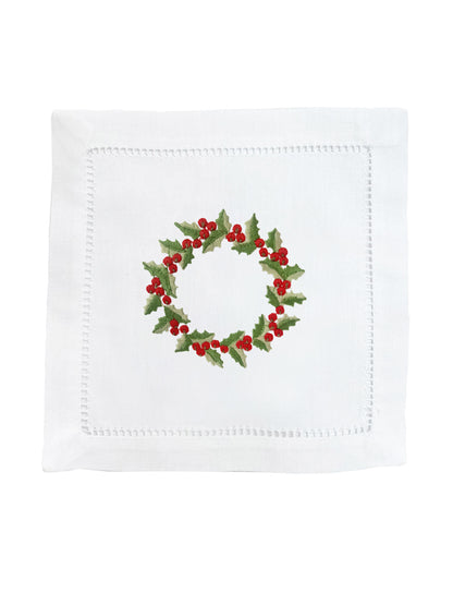 Cocktail Napkins, Christmas Berry Wreath, Set of 4