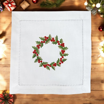 Cocktail Napkins, Christmas Berry Wreath, Set of 4