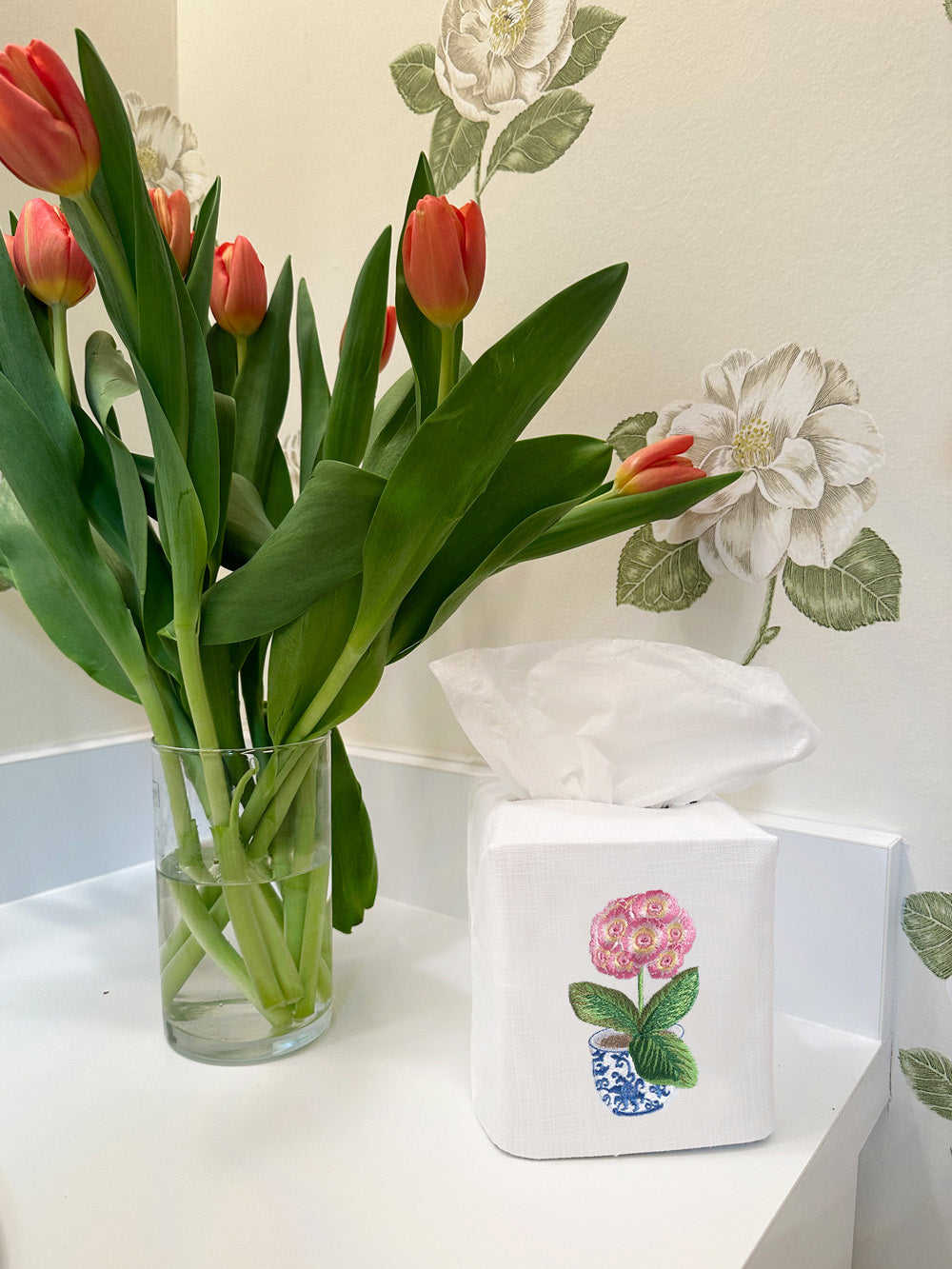 Tissue Box Cover, Potted Primrose (Pink)