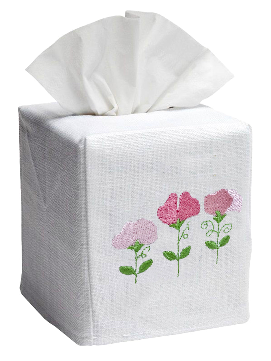 Tissue Box Cover, Row of Sweet Peas