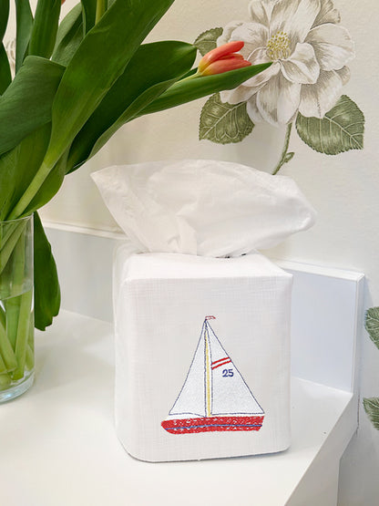 Tissue Box Cover, Sailboat (Red/White)