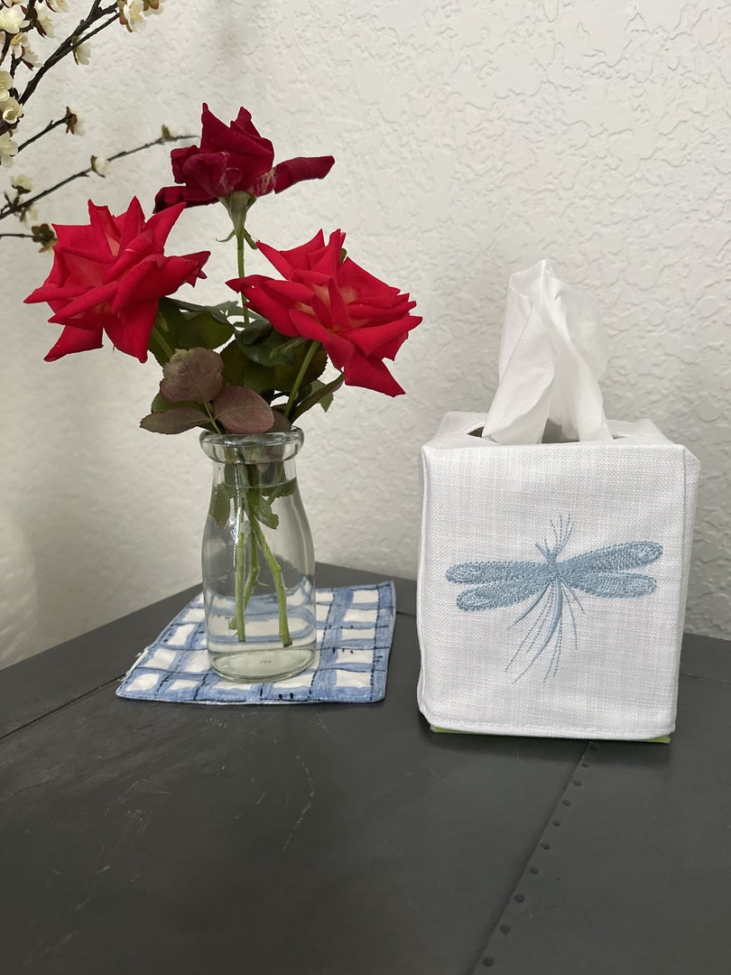 Tissue Box Cover, Classic Dragonfly (Duck Egg Blue)
