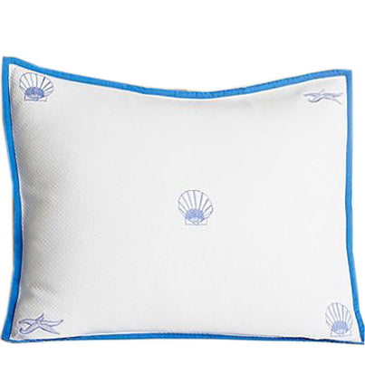 Standard Sham, Diamond Pique, Pure Cotton - Scattered Scallop & Starfish Embroidery