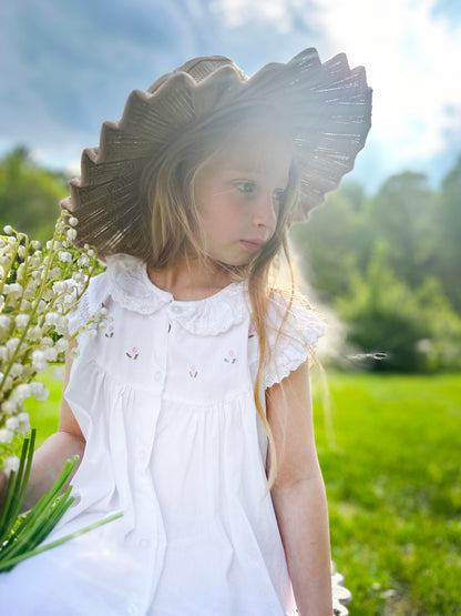 Gracie White Cotton Dress, Embroidered