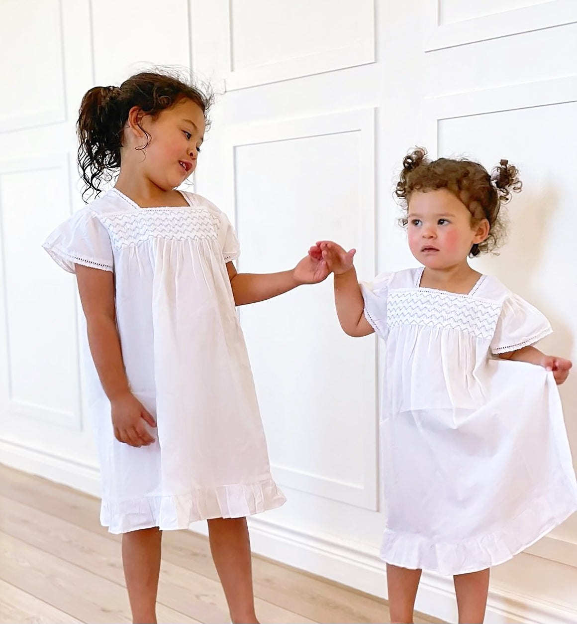 Amelia White Cotton Dress, Smocked