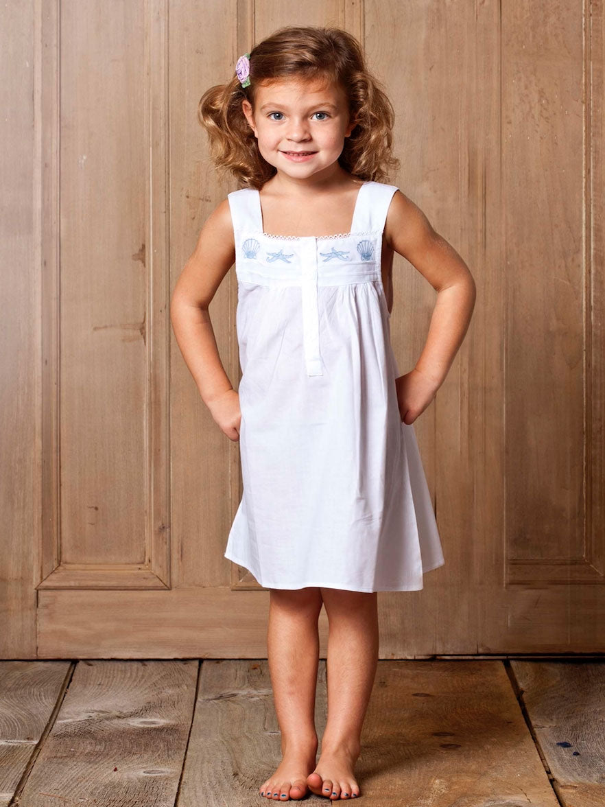 Seaside White Cotton Dress, Embroidered