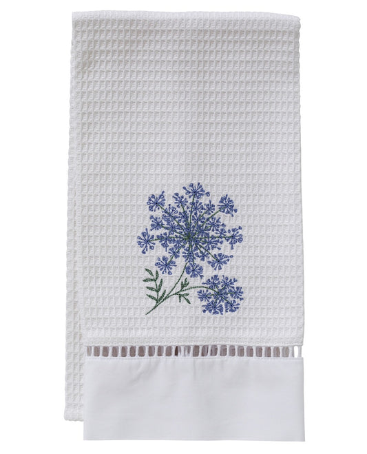 Guest Towel - White Waffle Weave, Ladder Lace, Embroidered