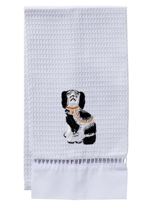 Guest Towel - White Waffle Weave, Ladder Lace, Embroidered