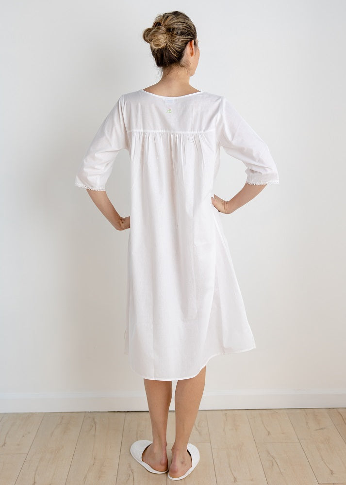 Isabelle Ladies White Cotton Nightie 3 4 sleeve with cross