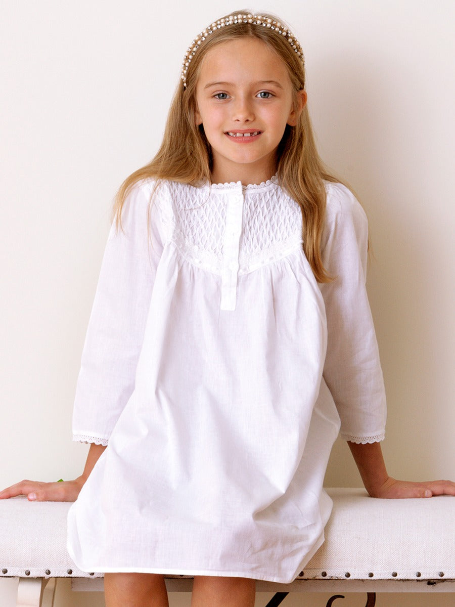 Sophia White Cotton Dress Smocked