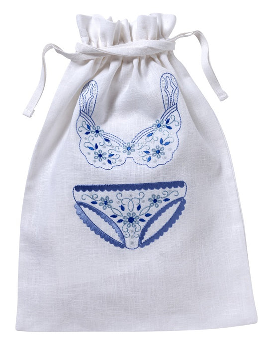 Lingerie Bag, White Cotton/Linen - Drawstring Closure – Jacaranda