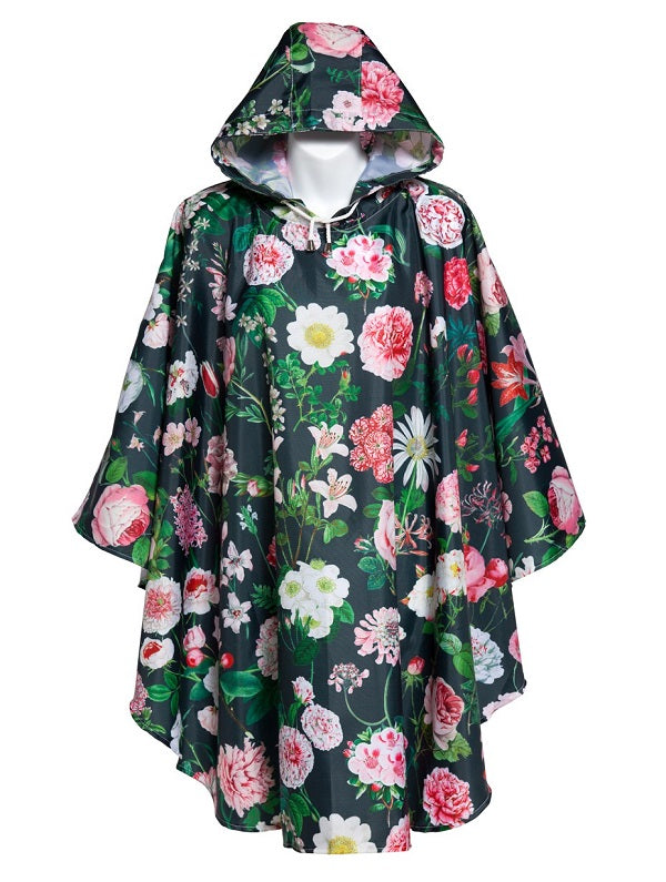 Floral rain outlet poncho