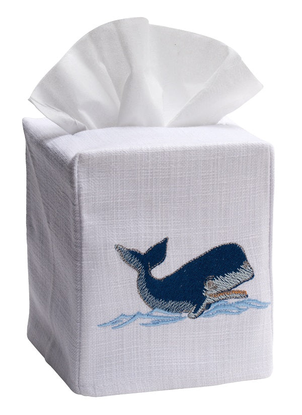 DG17-NWNA Tissue Box Cover, Cotton Linen - Embroidered Nantucket Whale ...