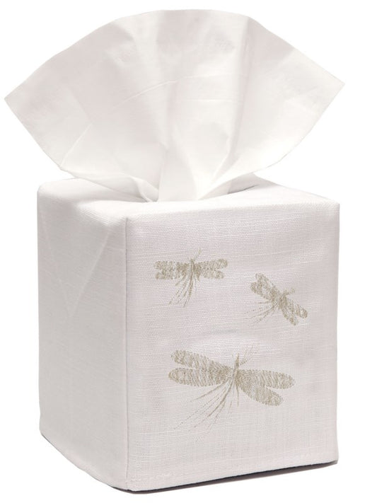 Tissue Box Cover, Three Dragonflies (Beige)