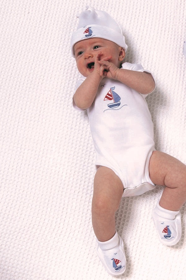 Onesie (Short Sleeve), Seagull & Sailboat (Blue)